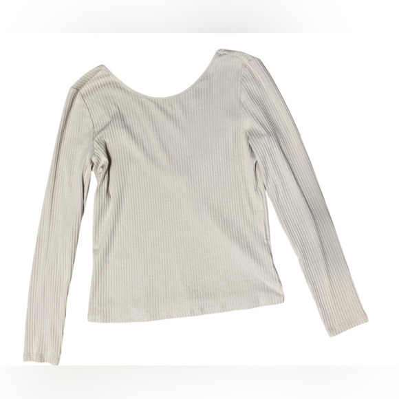 Monki Open Back Top Ribbed Beige Cream Long Sleeve Size Medium - Picture 6 of 9